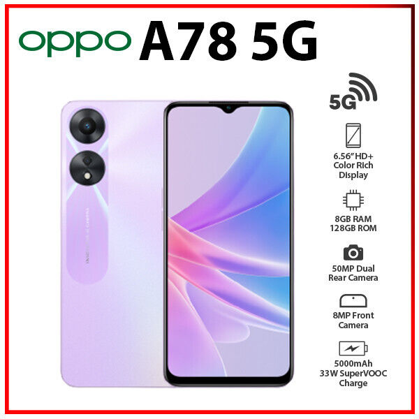 **OPPO A78 5G so huu thiet ke hien dai voi mat lung hieu ung van anh sang doc dao, tao nen ve ngoai tre trung va noi bat