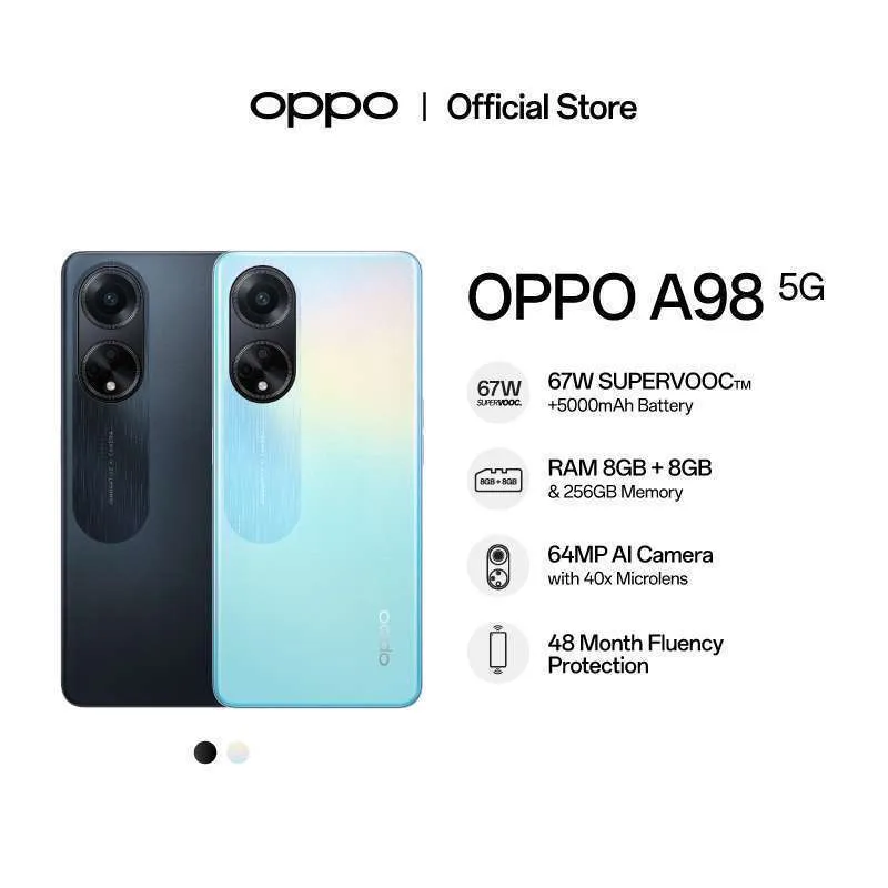 OPPO A98 5G so huu ngoai hinh tre trung va hien dai, phu hop voi nhieu doi tuong nguoi dung, dac biet la gioi tre va dan van phong