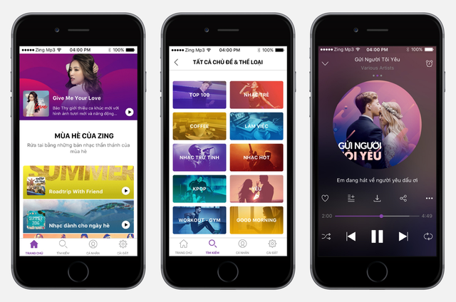 Zing MP3 tren nen tang Android duoc thiet ke voi giao dien truc quan, de su dung. Cac thao tac nhu tim kiem bai hat, tao playlist, dieu chinh chat luong am thanh hay cai dat che do nghe deu duoc toi gian va hop ly hoa
