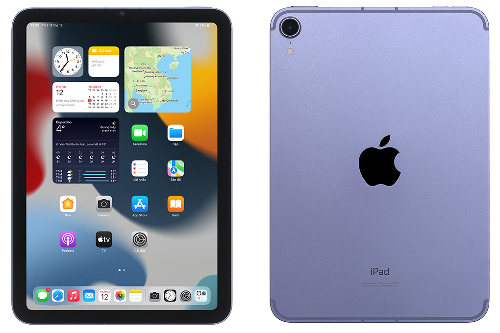 iPad mini 6 so huu thiet ke hoan toan moi, loai bo nut Home truyen thong va vien day, thay vao do la kieu dang vuong vuc voi man hinh tran vien tuong tu iPad Air va iPad Pro