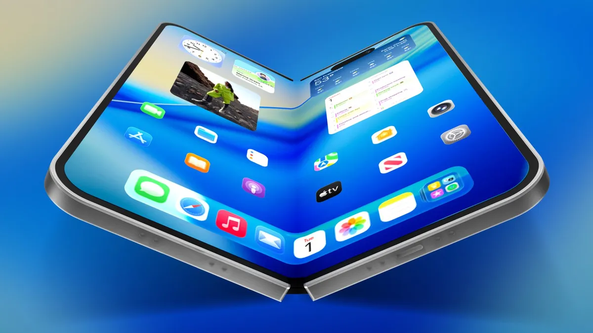 Hình ảnh dựng iPhone màn hình gập khi mở ra